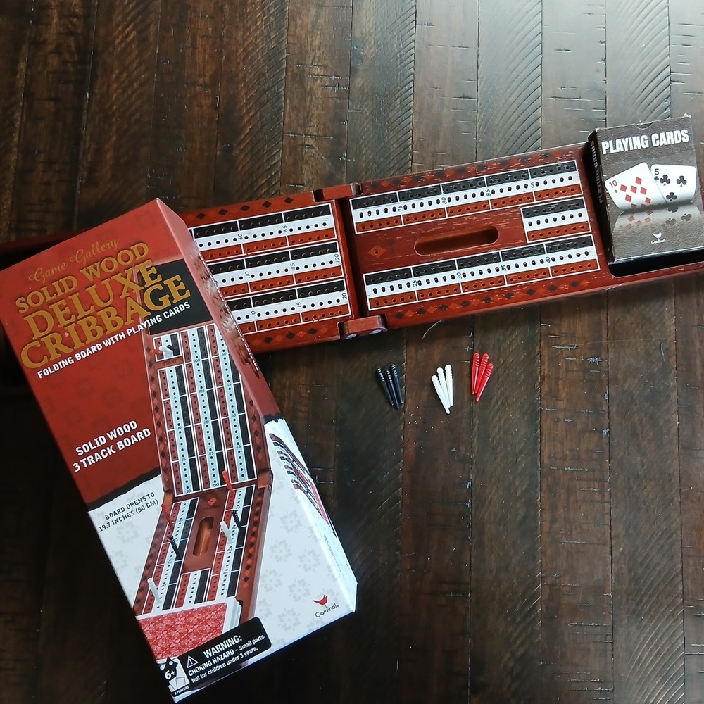 Cardinal Game Gallery Solid Wood Deluxe Cribbage Folding 3 Track Board Game Set